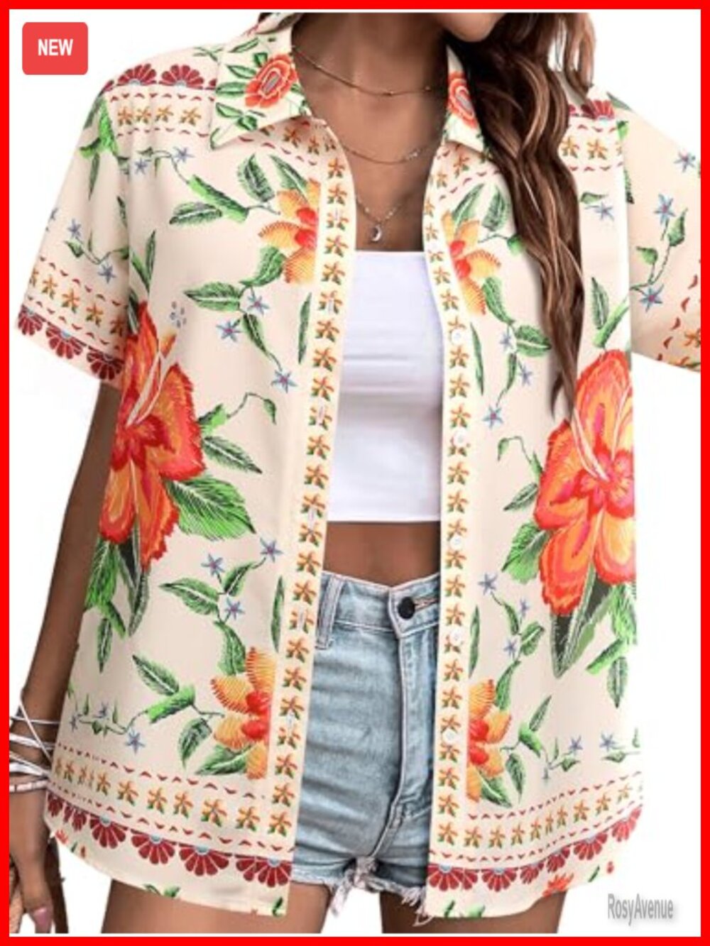 Women's Hawaiian Button Down Shirt Tropical Luau Vacation Top 100% Polyester